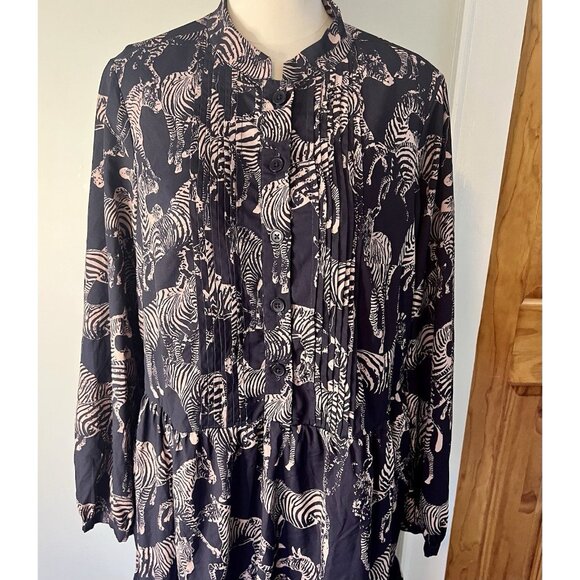 Eshakti Dress 1X MIDI Long Sleeve Tiered Gray Zebra Novelty Print Office - Picture 2 of 10